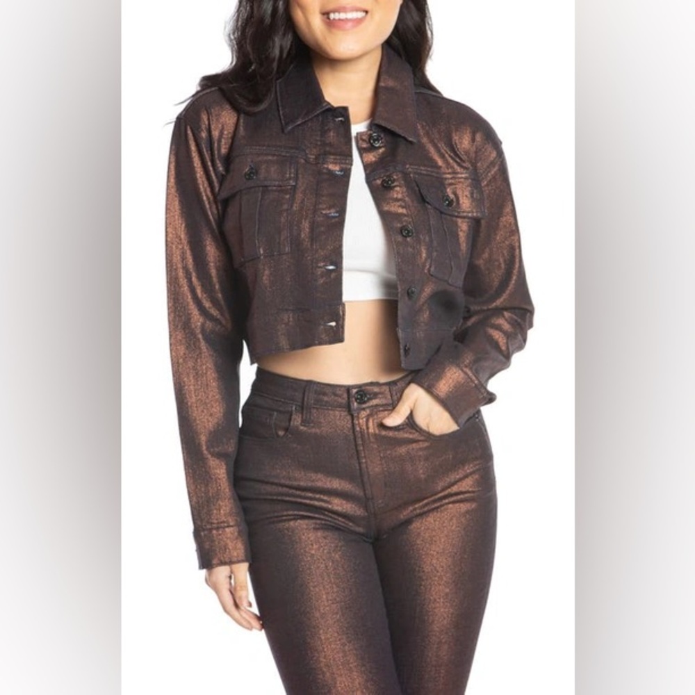 Juicy Couture Julian Coated Crop Denim Jacket in Bronze